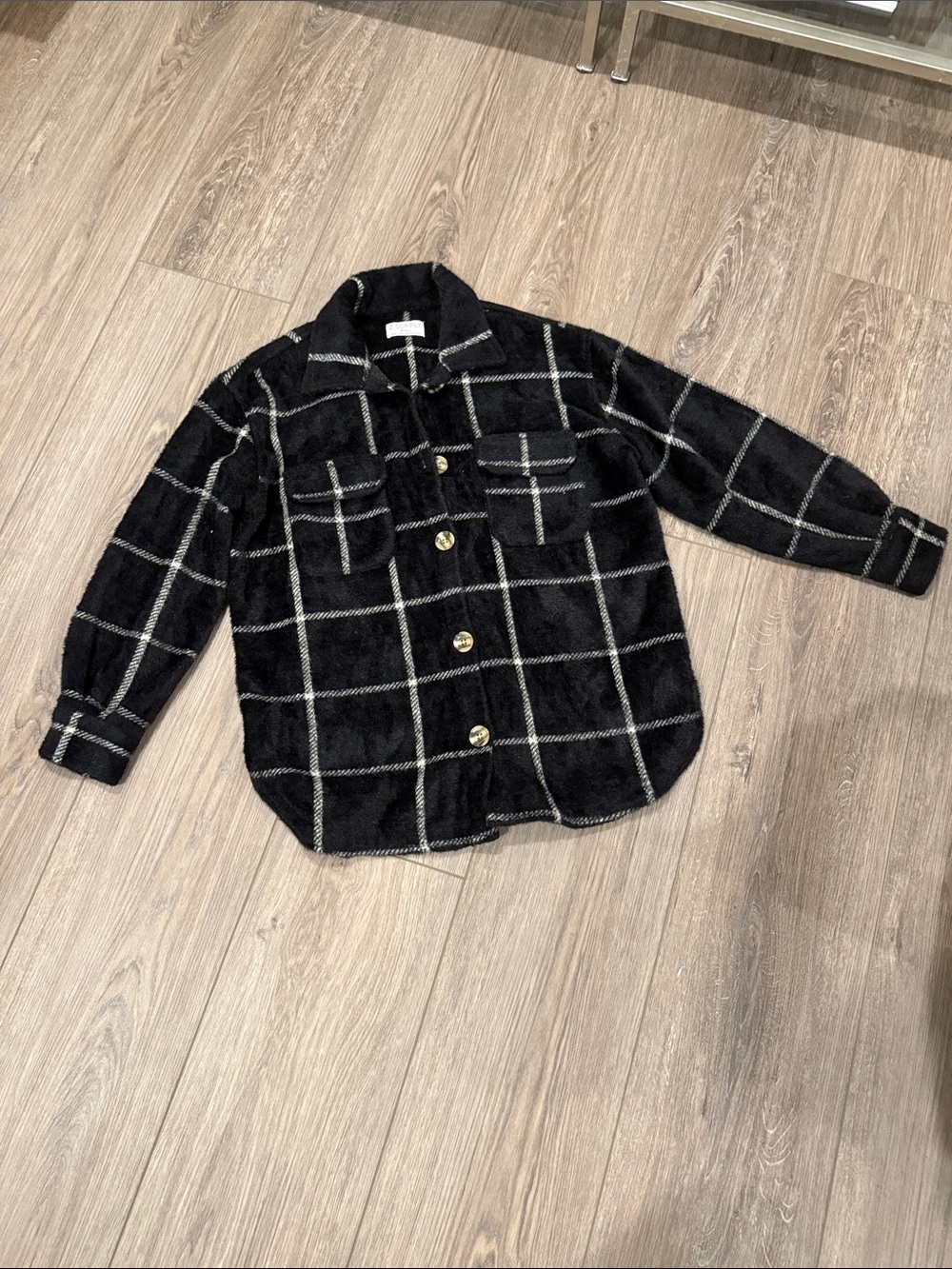 Z Supply Black Windowpane Plaid Shacket with Gold-Tone Buttons